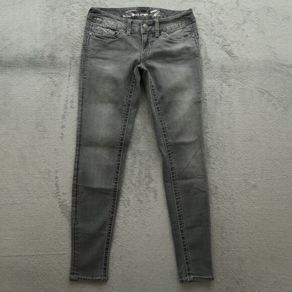 Seven7 Jeans Women's Size 27 Gray Low-Rise Skinny Denim 29" Inseam Distressed - Picture 13 of 16